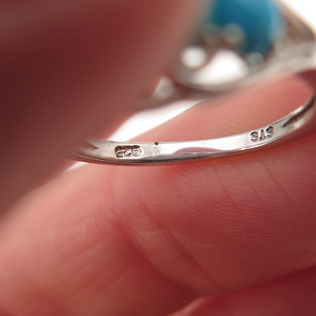 Chuck Clemency 925 Sterling Silver Real Turquoise & White Topaz Ring Size 8.25