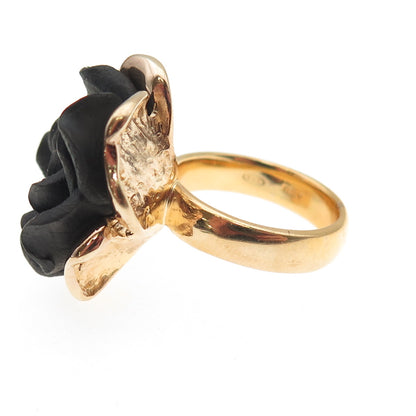 925 Sterling Silver Gold Plated Italy Lavastone Rose Flower Ring Size 5.25