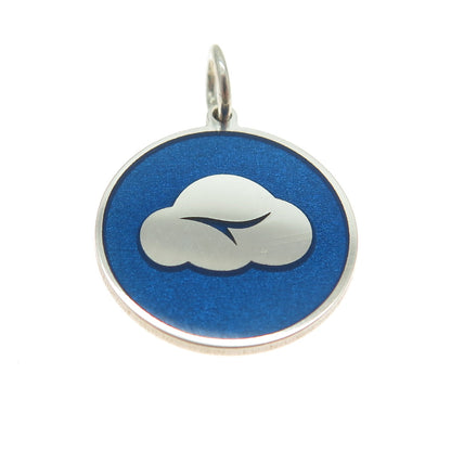 925 Sterling Silver Blue Enamel Cloud Round Tag Minimalist Charm Pendant