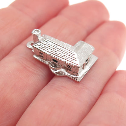 Town & Country 925 Sterling Silver Vintage Old House 3D Mini Charm Pendant