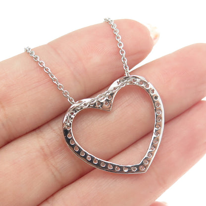 925 Sterling Silver Italy Round-Cut C Z Open Heart Cable Chain Necklace 16"