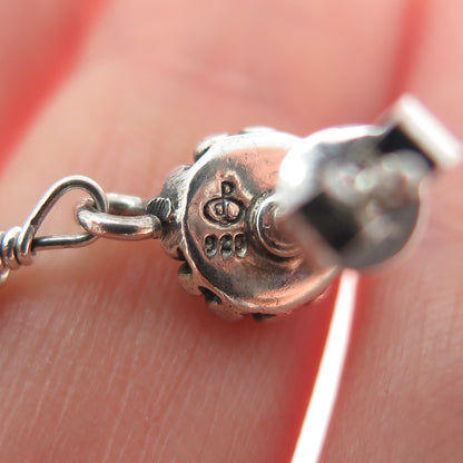 DOUG PAULUS Sterling Silver Vintage Crystal Rose Flower Oxidized Dangle Earrings