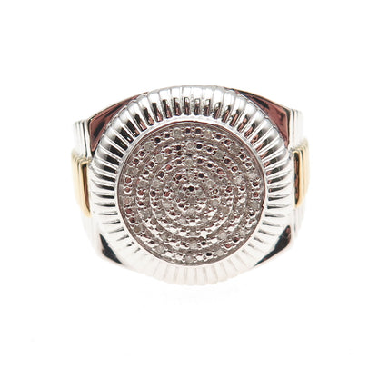 Jane Seymour 925 Sterling Silver 2-Tone Real Round-Cut Diamond Ring Size 10