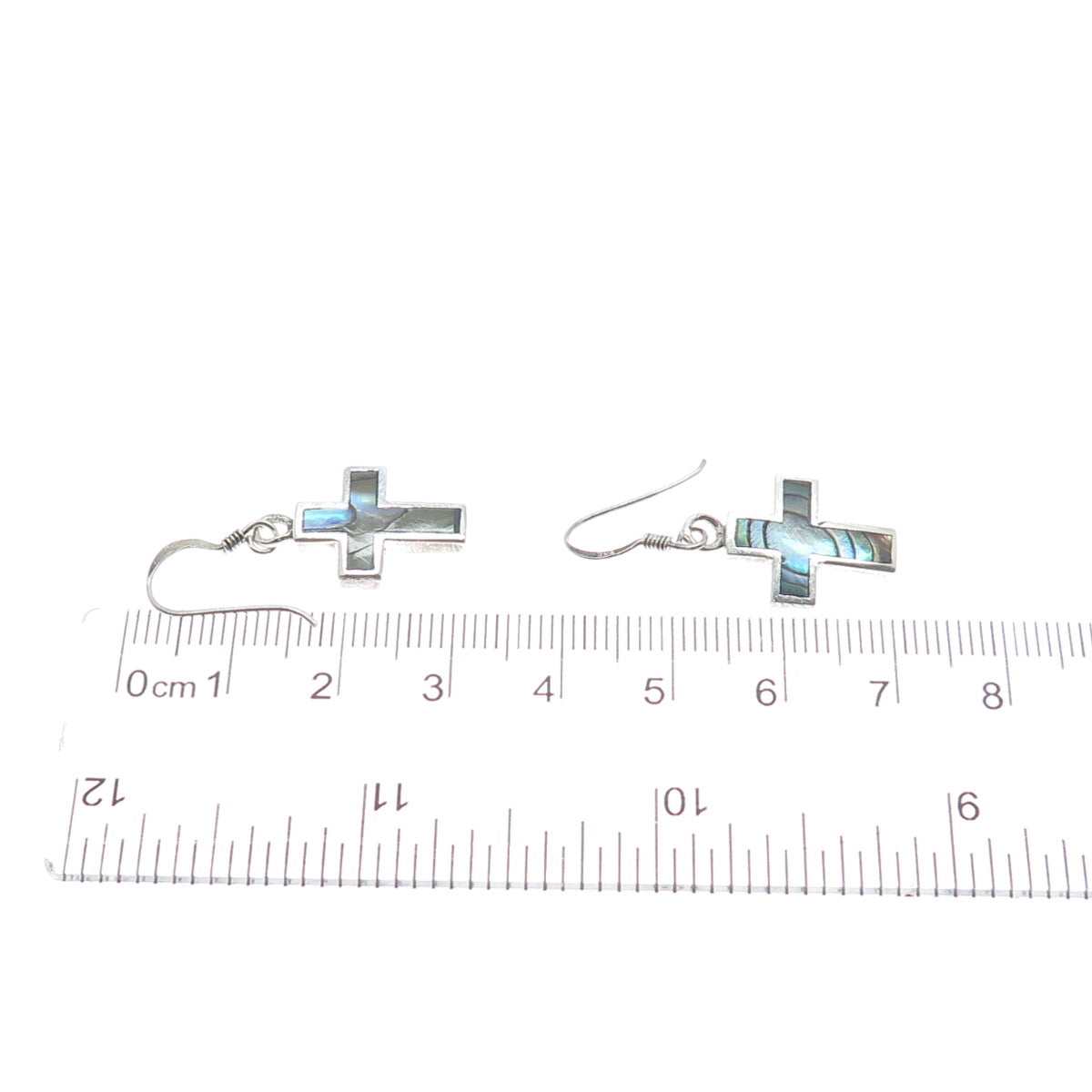 ATI ANNIKA WITT Sterling Silver Vintage Real Abalone Shell Cross Dangle Earrings