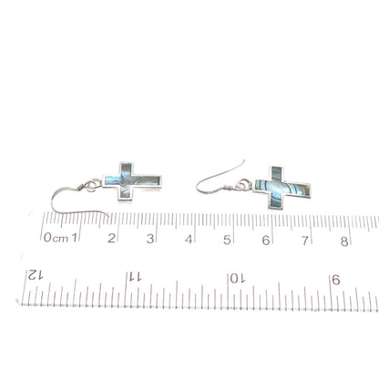 ATI ANNIKA WITT Sterling Silver Vintage Real Abalone Shell Cross Dangle Earrings