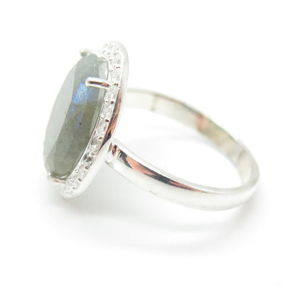 FRANK AHM 925 Sterling Silver Checkered Labradorite Gem & C Z Ring Size 6.25