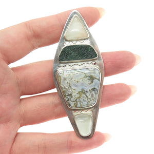 Old Pawn 925 Sterling Silver Vintage MLS Agate Druzy & Chalcedony Tribal Pendant