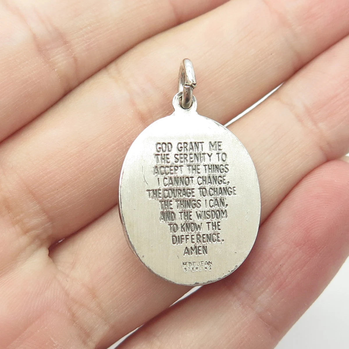 925 Sterling Silver Vintage M De Jean Praying Hands Medal Charm Pendant
