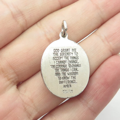 925 Sterling Silver Vintage M De Jean Praying Hands Medal Charm Pendant