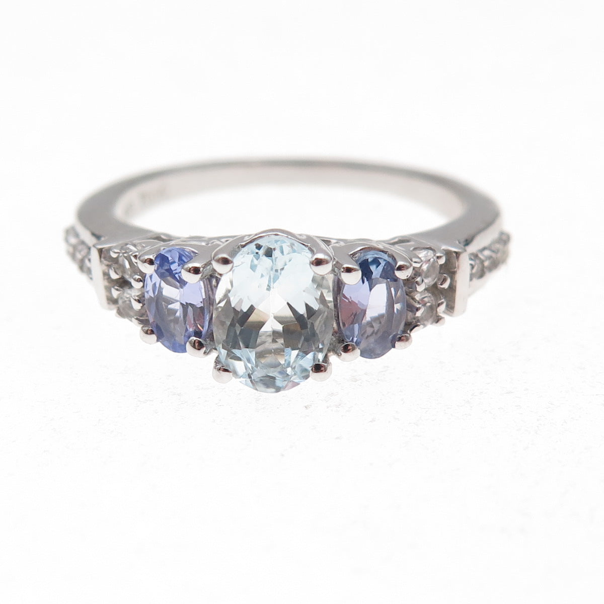925 Sterling Silver Real Iolite Tanzanite & White Topaz Ring Size 8