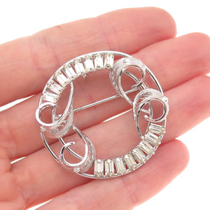 Carl Art 925 Sterling Silver Vintage Rhinestone Floral Filigree Pin Brooch