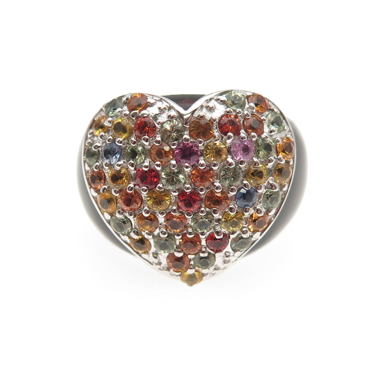 SKJ Sheridan Kennedy 925 Sterling Real Multi-Sapphire Onyx Heart Ring Size 6.25
