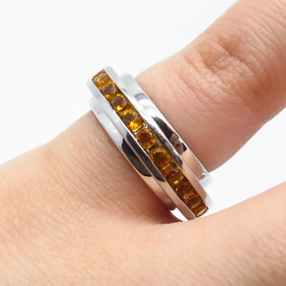925 Sterling Silver Vintage Real Citrine Gemstone Rotating Band Ring Size 4.5