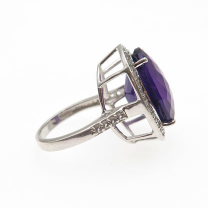 SAM 925 Sterling Silver Real Amethyst & White Topaz Ring Size 7