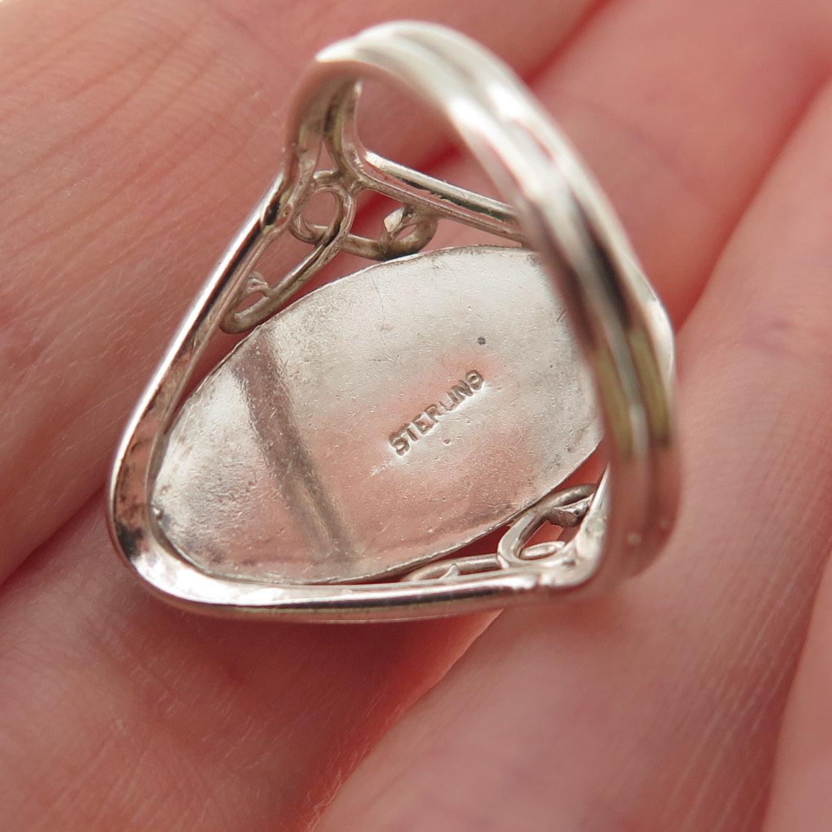 925 Sterling Silver Vintage Real Picture Jasper Oxidized Ring Size 6