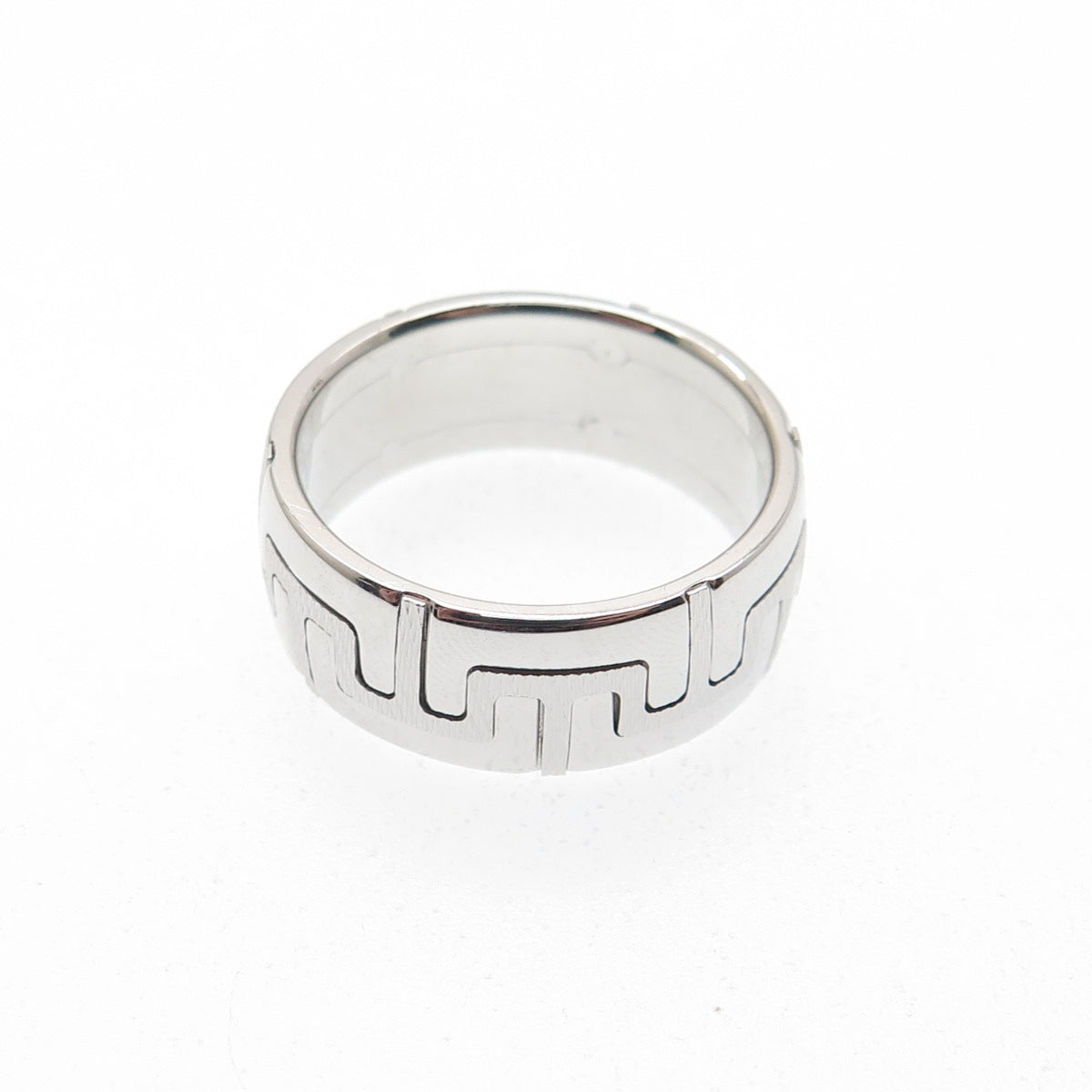 NEOS 925 Sterling Silver Textured Greek Maze Band Ring Size 7.75