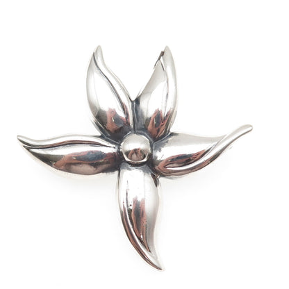925 Sterling Silver Vintage Modernist Flower Oxidized Pin Brooch