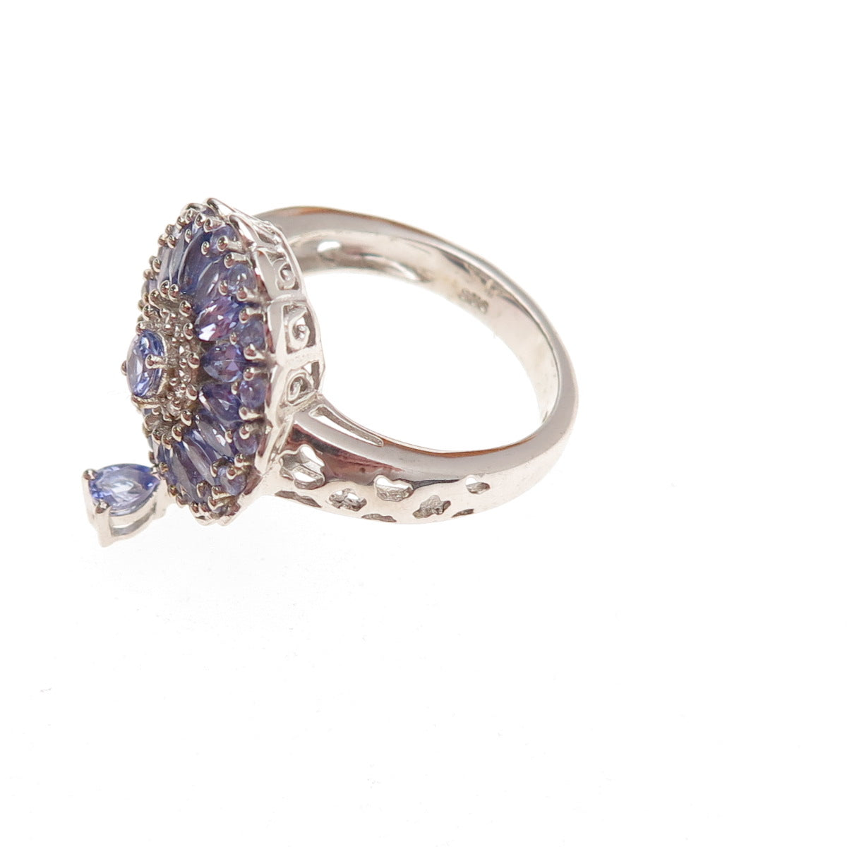 Chuck Clemency 925 Sterling Silver Real Tanzanite & White Topaz Ring Size 8.25