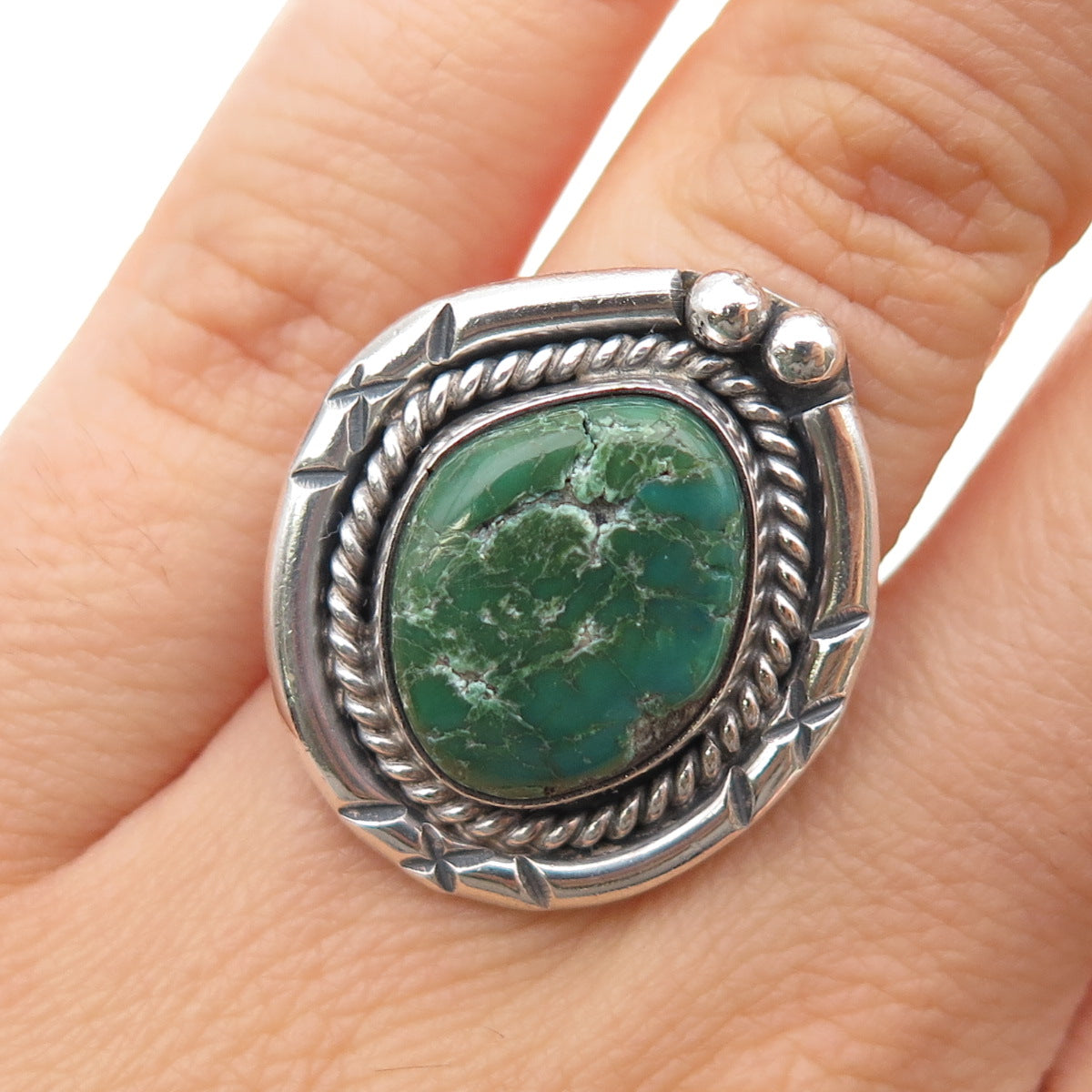Old Pawn Sterling Silver Vintage Southwestern Royston Turquoise Ring Size 5.75