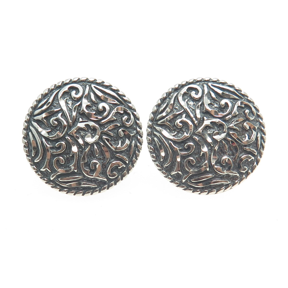 CAROLYN POLLACK 925 Sterling Silver Vintage Ornate Round Earrings