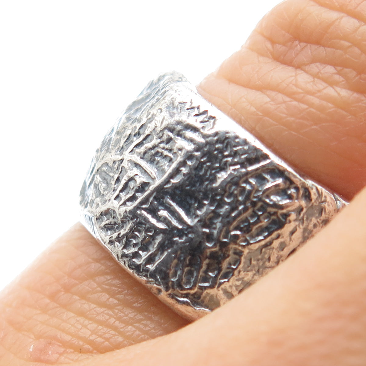 BRIM BITER 925 Sterling Silver Vintage Modernist Oxidized Band Ring Size 6
