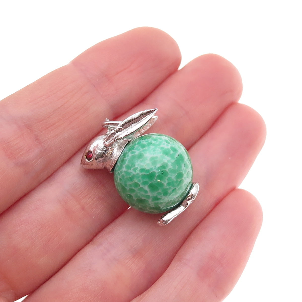 925 Sterling Silver Vintage Faux Turquoise & Garnet Easter Bunny Charm Pendant