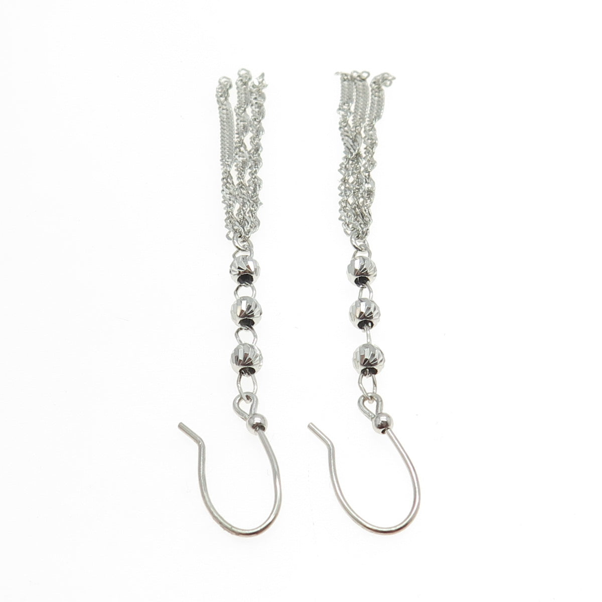 925 Sterling Silver Italy Ball Chain Dangling Hook Earrings