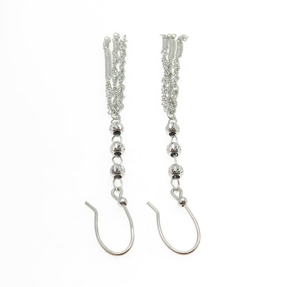 925 Sterling Silver Italy Ball Chain Dangling Hook Earrings