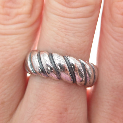 925 Sterling Silver Vintage Twisted Rope Band Oxidized Ring Size 6.5