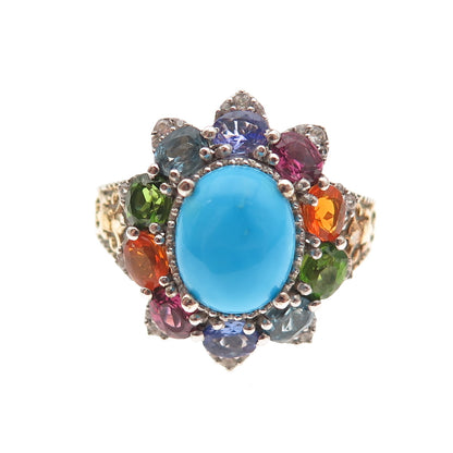 Chuck Clemency 925 Sterling Silver Real Turquoise & Multi-Color Gem Ring Size 8