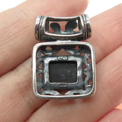 925 Sterling Silver Vintage Real Black Onyx Ornate Slide Oxidized Pendant