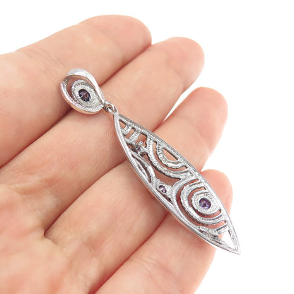 925 Sterling Silver Vintage Real Amethyst Ornate Oxidized Pendant