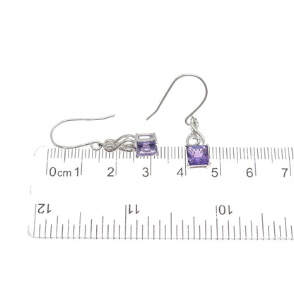 SAI 925 Sterling Silver Real Amethyst & C Z Treble Clef Dangle Earrings