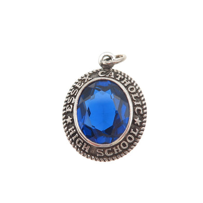 925 Sterling Vintage '67 Lab-Created Sapphire Essex Catholic High School Pendant
