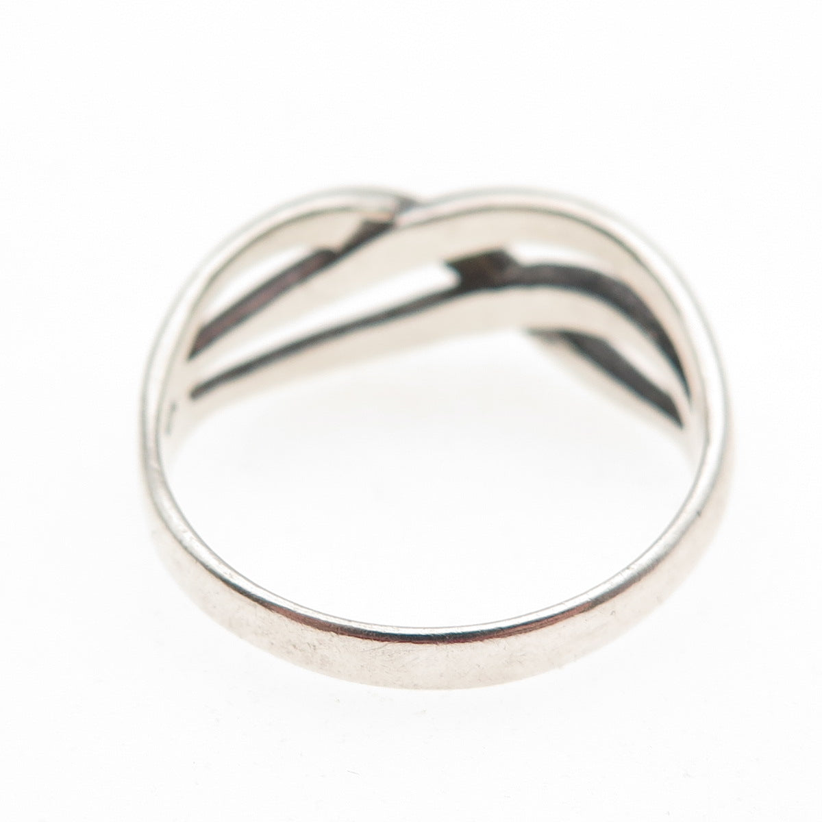 925 Sterling Silver Vintage Modernist Crisscross Oxidized Ring Size 10