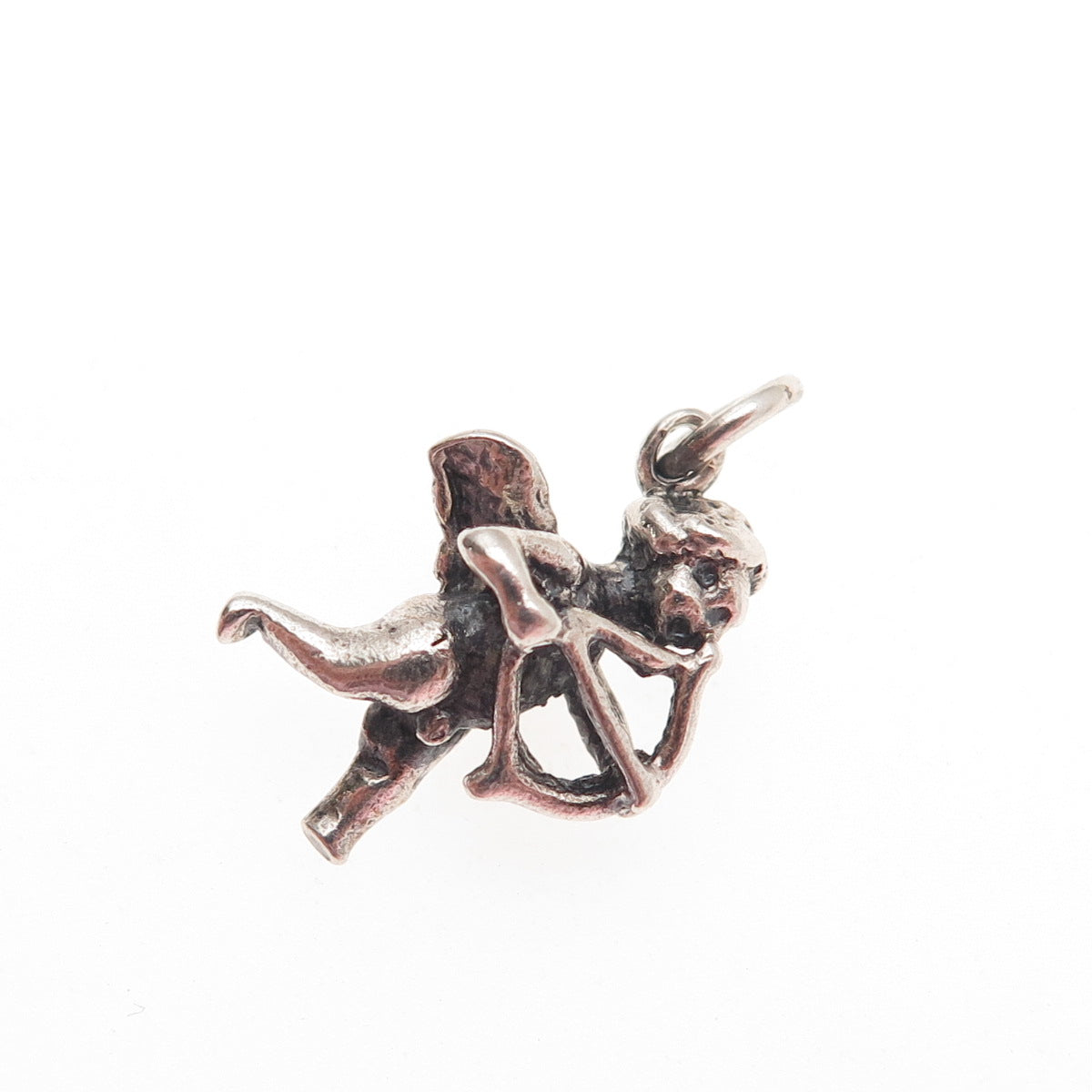 925 Sterling Silver Vintage Cupid Oxidized 3D Mini Charm Pendant