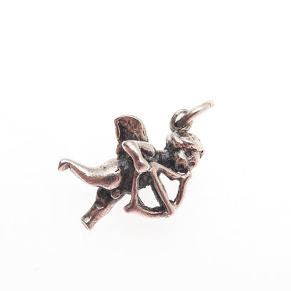 925 Sterling Silver Vintage Cupid Oxidized 3D Mini Charm Pendant