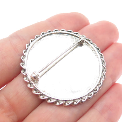925 Sterling Silver Vintage Engraved Comedy & Tragedy Masks Pin Brooch