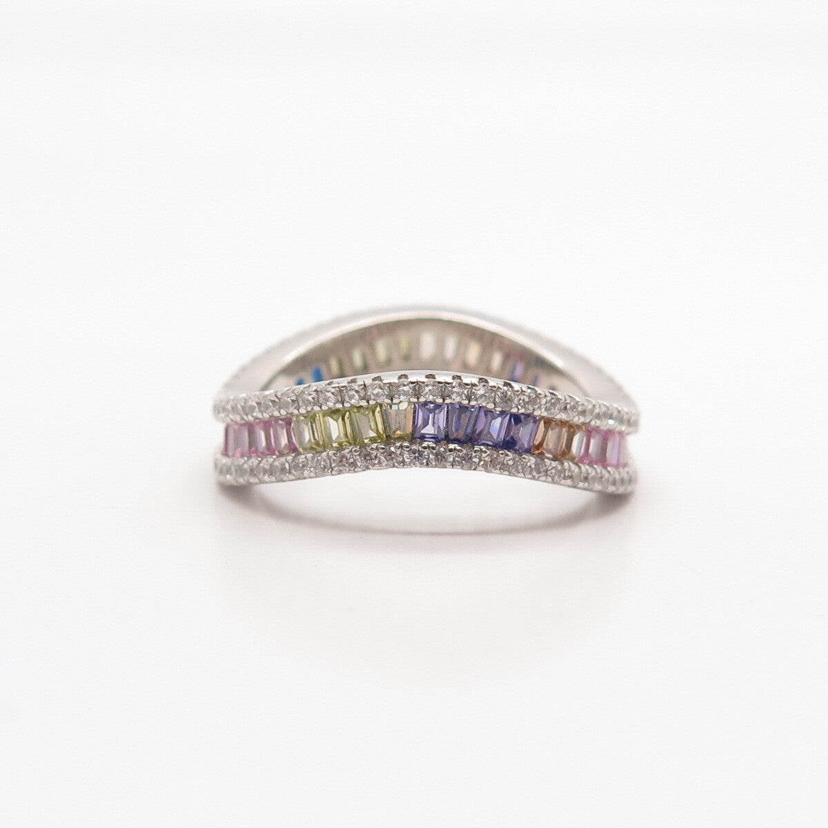 925 Sterling Silver Multi-Color C Z Wavy Ring Size 7.5