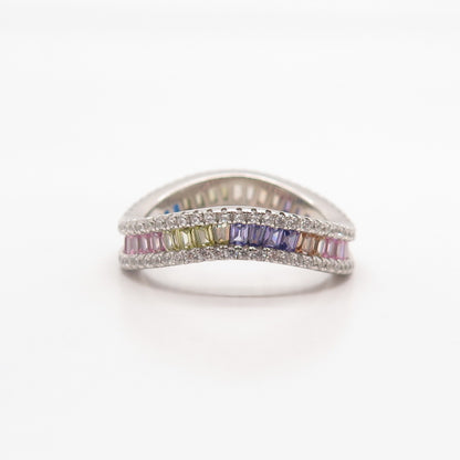 925 Sterling Silver Multi-Color C Z Wavy Ring Size 7.5