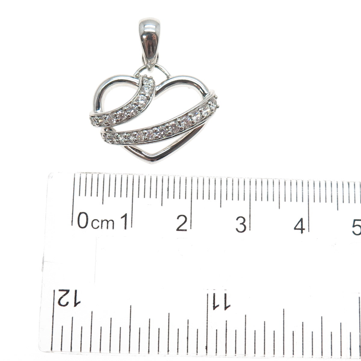 925 Sterling Silver Round-Cut C Z Heart Charm Pendant