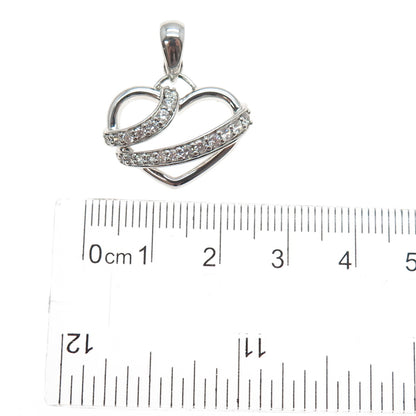 925 Sterling Silver Round-Cut C Z Heart Charm Pendant
