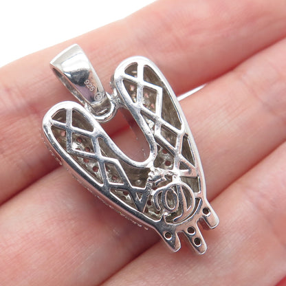 925 Sterling Silver Round-Cut C Z Sparkle Melted Letter V Initial Charm Pendant