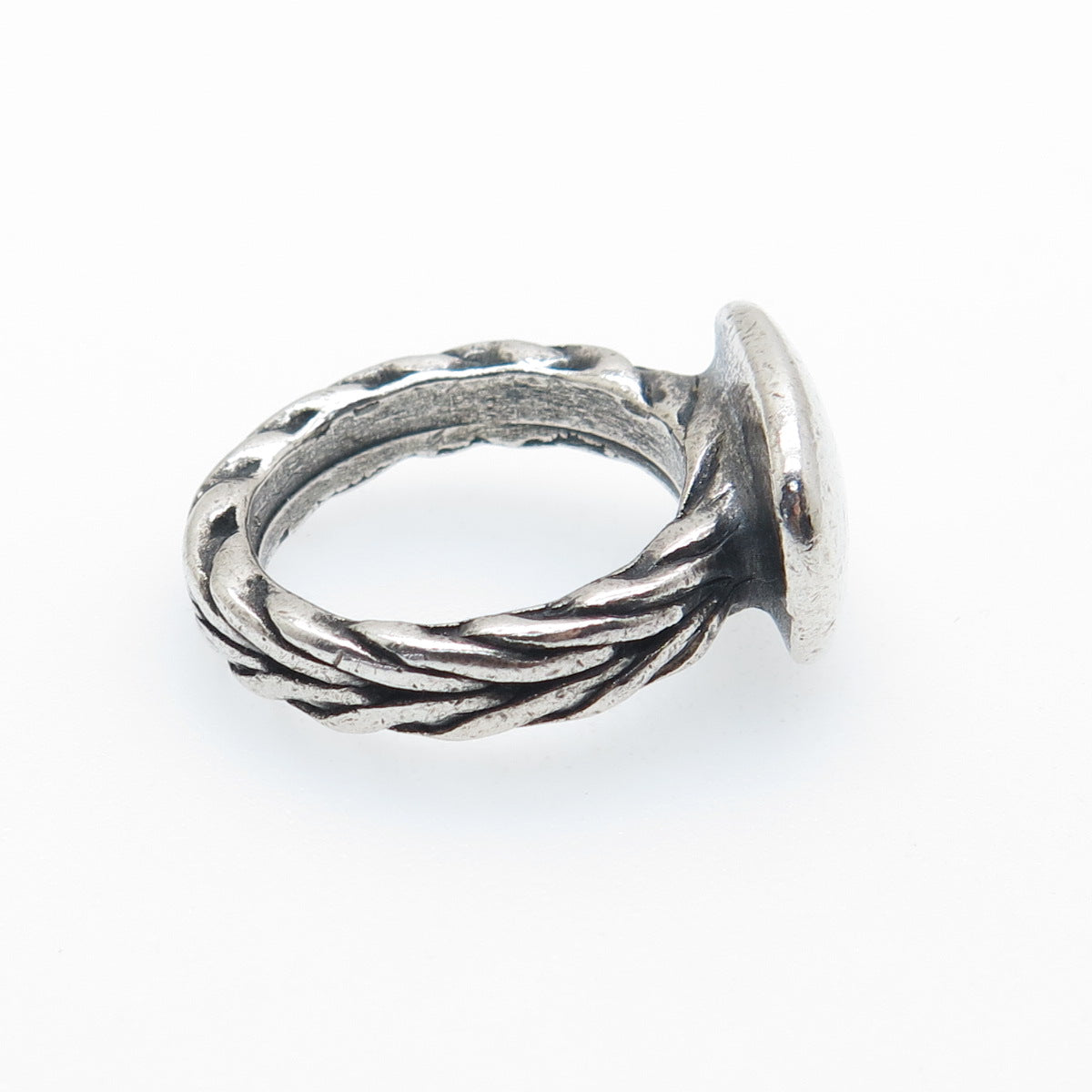 925 Sterling Silver Vintage Modernist Wheat Link Oxidized Ring Size 7.75