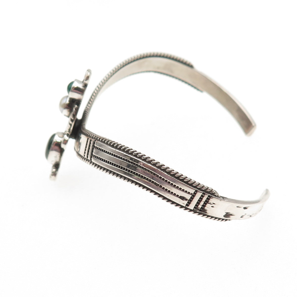 Richard Begay Navajo Old Pawn Sterling Malachite Pearl Adjustable Bracelet 6.25"