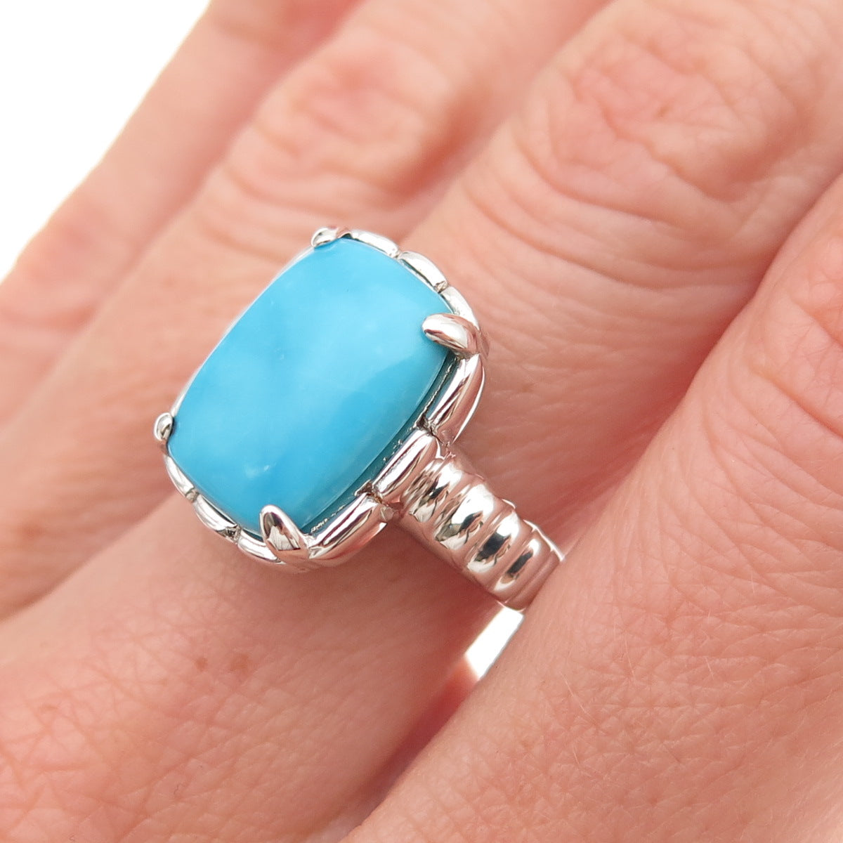 925 Sterling Silver Real Cabochon Sleeping Beauty Turquoise Ring Size 8