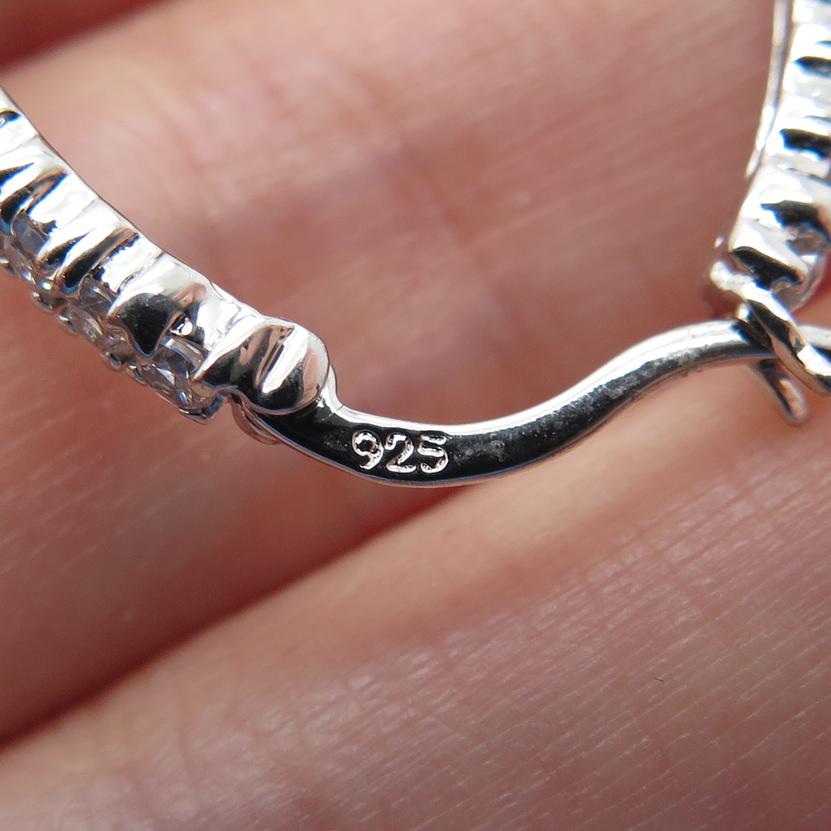 925 Sterling Silver Round-Cut C Z All Around Oval Hoop Earrings