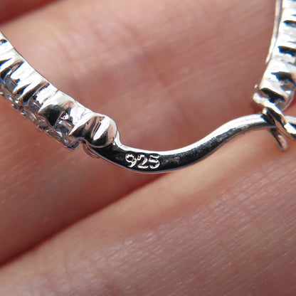 925 Sterling Silver Round-Cut C Z All Around Oval Hoop Earrings