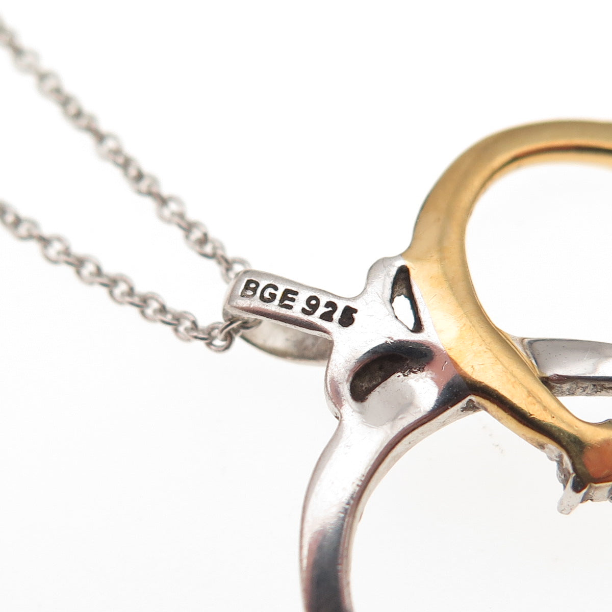 Bradford 925 Sterling Silver 2-Tone Real Diamond Heart Cable Chain Necklace 18"
