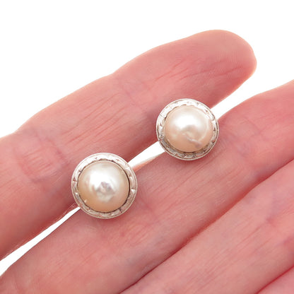 925 Sterling Silver Antique Japan Real Akoya Pearl Chain Cufflinks